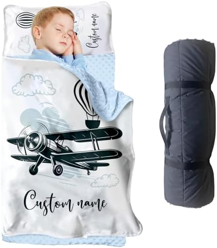 Personalized Toddler Nap Mat for Preschool, Custom Kids Nap Mat with Name, Extra Soft Preschool Nap Mat with Pillow & Blanket, Roll Up Daycare Sleeping Mat for Kids Boys by YISMEET