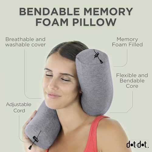 Dot&Dot Twist Memory Foam Travel Pillow for Airplanes - Travel Neck Pillow for Sleeping - Airplane Pillow for Neck Support, Chin, Lumbar and Leg - Adjustable, Bendable Neck Roll Pillow - Gray - Image 2