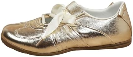 Women's Lace-up Fashion Ballerina Sneakers Dressy Ballet Flats Comfortable Tennis Walking Casual Shoes Fashion Lightweight Workout Athletic Low Top Glossy Round Toe Sports Dance Shoes by Unknown
