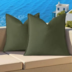 decorUhome Outdoor Waterproof Faux Linen Throw Pillow Covers 24x24 Set of 2 by decorUhome