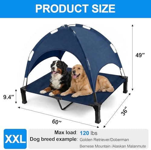 Elevated Dog Bed with Canopy Raised Pet Cot for Large Dogs, Outdoor Dog Cot with Removable Sun Shade Tent, Breathable Mesh Portable Dogs Cot for Camping, Beach, Backyard, Outdoor Use - Image 5