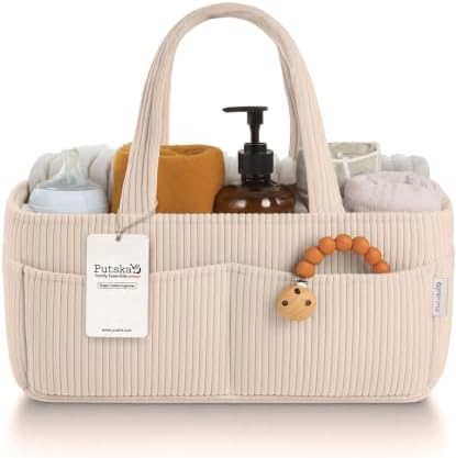 PUTSKA Baby Diaper Caddy Organizer, Nursery Basket (Cream, Corduroy) by Putska