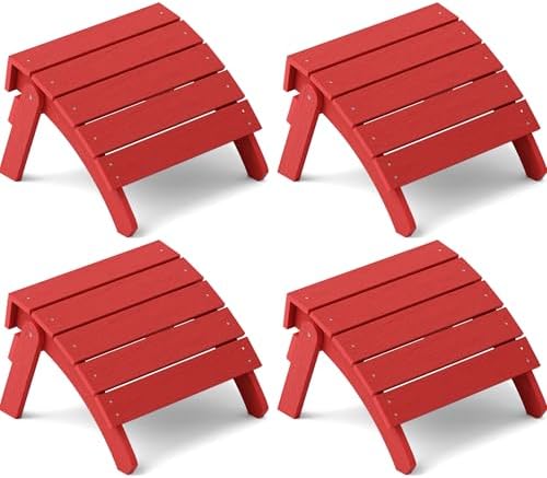 YEFU Folding Adirondack Ottoman Outdoor Set of 4, Red by YEFU
