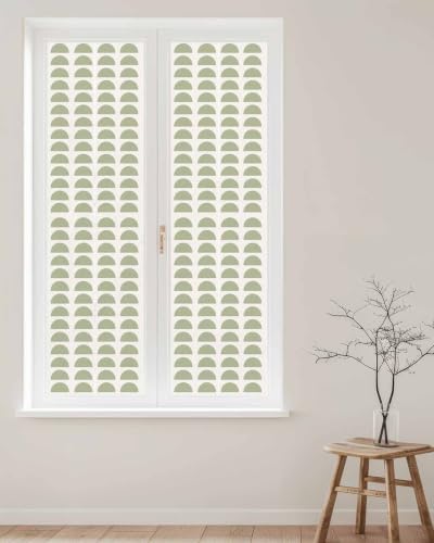 Window Privacy Film Frosted, Sage Green Boho Reusable Static Cling Window Tints, Middle Century Geometric Abstract Art Heat Control Windows Films for Offices, Balcony, 29.5 x 118 Inches - Image 2