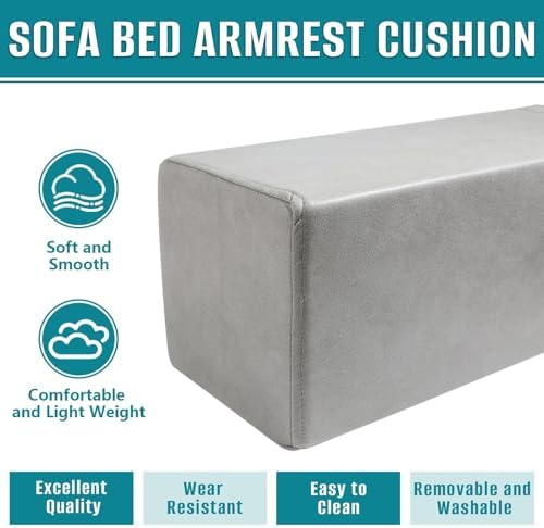 2 Pack Couch Arm Rest Pillow, 8''x8''x20'' Faux Leather Waterproof Cover, High Density Foam Armrest Cushion, Removable & Washable Elbow Support for Sofa, Bed, and Armchair (Medium Grey) - Image 5
