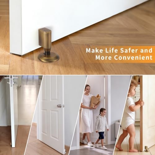 3 Pack Magnetic Door Stopper, Retractable Magnet Floor Door Stop with 0.4 in (10mm) Extension Base, Adhesive Door Magnetic Catch, Door Holder for Gaps Up to 1.4 in (35mm), Brushed Antique Brass BAB-3 - Image 6