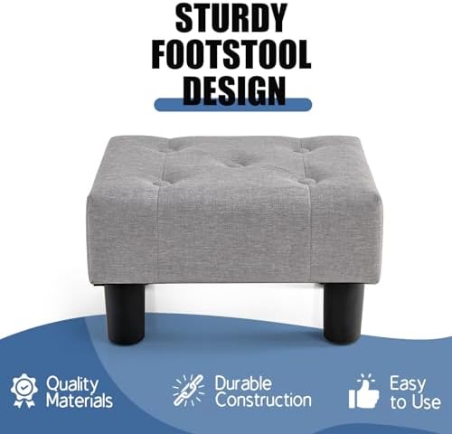 BRIAN & DANY Small Foot Stool, Linen Foot Stools with Legs, Stable Small Footstool for Living Room, Light Gray - Image 4