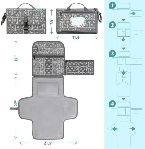 Kopi Baby Portable Diaper Changing Pad, Wipes Pocket, Premium Grey Arrows - Image 5