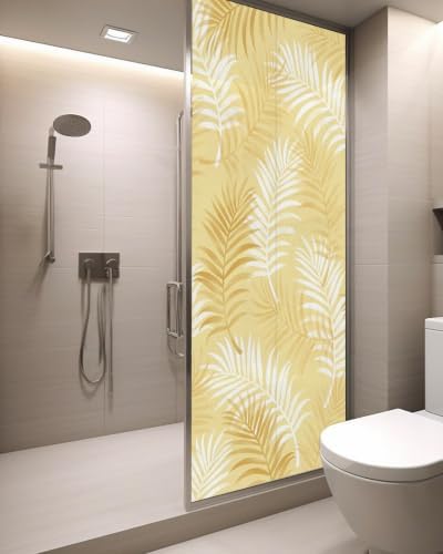 Window Privacy Film Frosted, Yellow Botanical Static Cling Door Window Covering, Summer Palm Leaves Foliage Tropical UV Blocking Windows Film for Office, Hotel, Bedroom, 29.5 x 78.7 Inches - Image 3