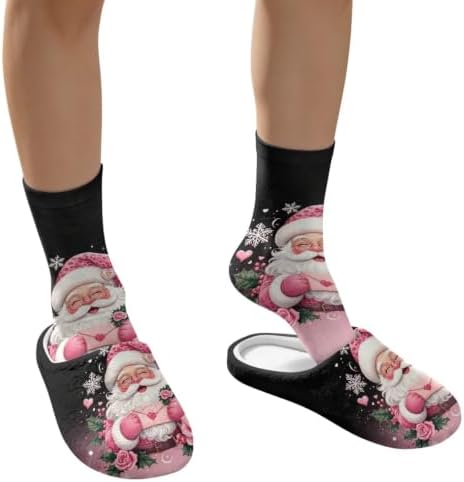 Jeiento Winter Fuzzy Slipper and Crew Socks for Women,Adult Slip-on Close Toe House Slipper,Flat Comfort home Slides - Image 4