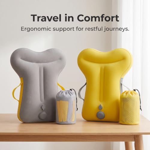 Inflatable Travel Pillow Ergonomic Neck Support Cushion with Soft Flocking Surface for Airplane Train Suitable for Adults Office Desk Napping Rest Travel - Image 3