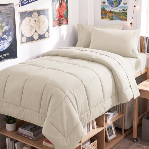 CozyLux Twin XL Comforter Set Beige - 5 Pieces Twin XL Bed in a Bag by CozyLux