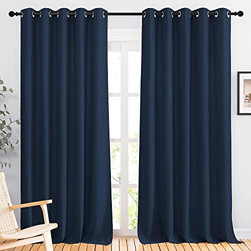NICETOWN Blackout Curtain Panels 90 - Window Treatment Energy Saving Thermal Insulated Solid Grommet Blackout Drapes for Living Room (Navy, 1 Pair, 66 by 90-Inch) by NICETOWN