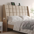 Ergonomic Upholstered Queen Headboard wtih Charging Station Beige by LEFURTURE