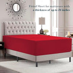 Mocassi Twin Size 4-Piece Bed Sheet Set - 1800 Premium Hotel Quality Microfiber 18-24 Inches Extra Deep Pocket Fitted Sheet- Luxury Soft, Breathable, Wrinkle, and Fade Resistant, Red - Image 3