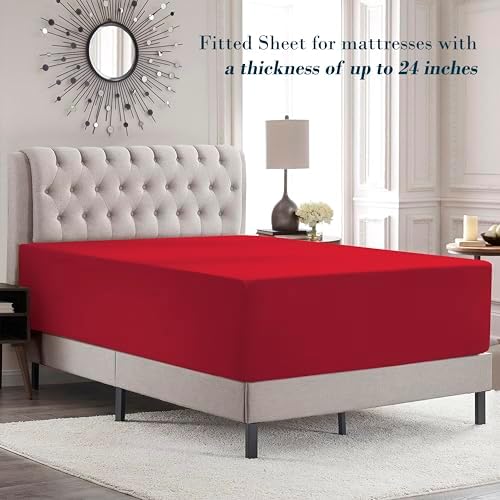 Mocassi Twin Size 4-Piece Bed Sheet Set - 1800 Premium Hotel Quality Microfiber 18-24 Inches Extra Deep Pocket Fitted Sheet- Luxury Soft, Breathable, Wrinkle, and Fade Resistant, Red - Image 3