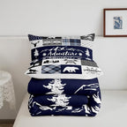 Castle Fairy Deer Bear Comforter Set Twin Size,Rustic Farmhouse Wildlife Patchwork Blue Bedding Set for Kids Boys Men,Camping Cabin Decor Boho Aztec Tribal Quilted Duvet Set with 1 Pillowcase - Image 5
