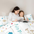Erosebridal Watercolor Floral Bedding Set Twin Size, Light Blue Beige Flower Comforter Set for Teens Adult Women, White Modern Minimalist Quilt Plant Branches Pastoral Duvet Insert, 1 Pillow Case - Image 4