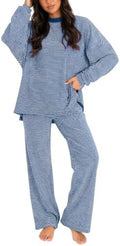 Women's 2 Piece Striped Lounge Set Wide Leg Pants Matching Pajamas Set by FISOEW
