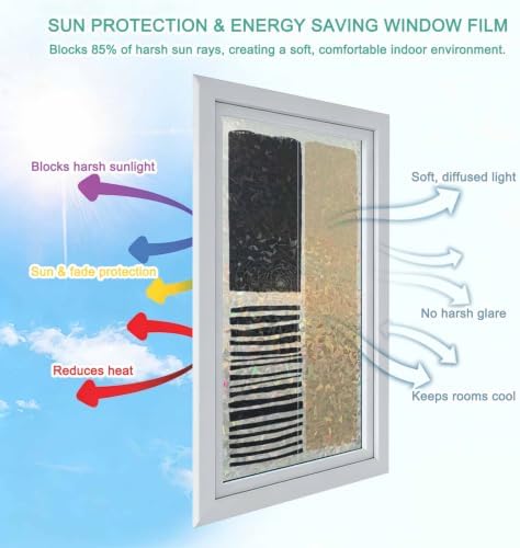 Beige Window Privacy Film Rainbow Static Cling Stain Glass Window Film for Glass Door, Decorative Heat Blocking Sunroof Decal Sticker for Car Home 29.5"x78.7" Modern Abstract Art Farmhouse Striped - Image 4