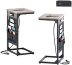 C-Shaped End Tables Set of 2, Small Couch Side Table with Fast-Charging Station, Sofa TV Tray Table with Storage Bag for Living Room, Bedroom, Bedside ET-GY-W2 by Unknown