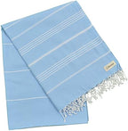 Bersuse Towels Anatolia XL Beach Blanket Throw Blanket Turkish Towel 100% Cotton Extra-Large Quick-Dry Lightweight Premium Peshtemal Towel - 61x82 Inches, Blue - Image 4