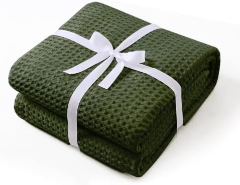 100% Egyptian Cotton Waffle Weave Throw Blanket for Bed Couch Sofa Home Decor, Soft Lightweight Bed & Couch Blanket for All Seasons (Olive Green - King Size - 104 * 90") by ZaizaiHome