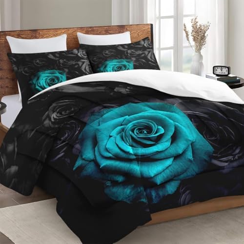 WeCozy King Comforter Set, 3 Pieces Floral Rose Bedding, All Season - Image 3