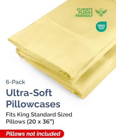 King Standard Pillow Cases - 6 Pack Pillowcase Covers - 20" x 36" (Yellow) - Image 2