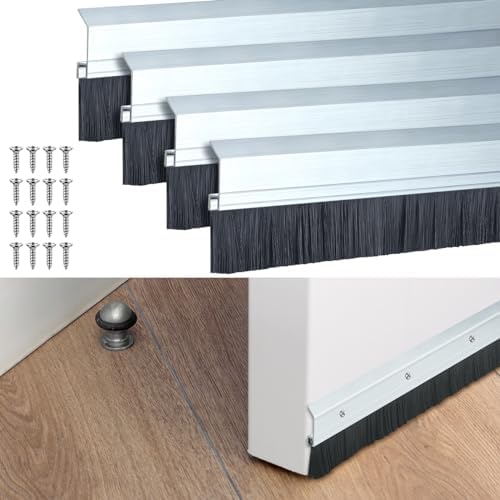 Hushee Brush Door Sweep for Exterior Interior, 48 Inches, Silver, 4 Pack by Hushee