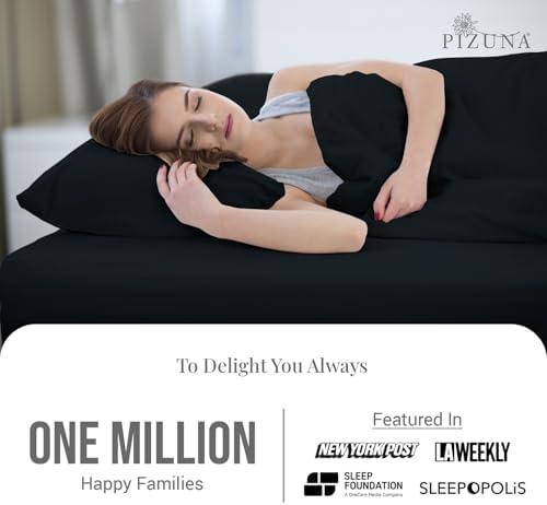 Pizuna 100% Cotton Twin XL Sheet Set 600 Thread Count Black - Image 3