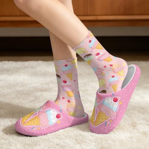 Jeiento Winter Fuzzy Slipper and Crew Socks Warm Winter Shoes Lightweight Soft Cushion House Slipper Bedroom Shoes - Image 2
