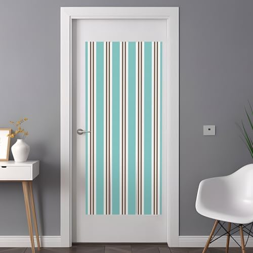 Window Privacy Film Frosted, Teal Brown Striped Non-Adhesive Static Cling Window Tint, Modern Farmhouse Vertical Stripes Insulated Windows Frosted Films for Living Room, 35.4 x 78.7 Inches - Image 3