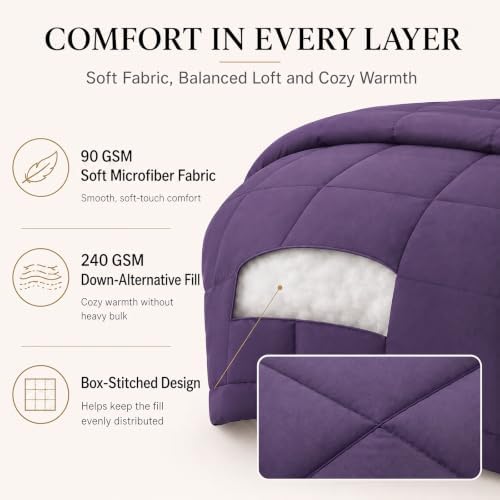 CozyLux Queen Comforter Set Purple - 7 Pieces Bed in a Bag - Image 3