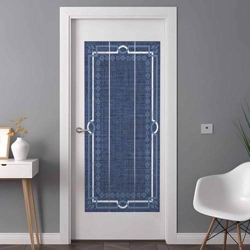 Window Privacy Film Frosted, Navy Blue Botanical Non-Adhesive Static Cling Window Tint, Vintage Florals Geometric Minimalist Insulated Windows Frosted Films for Living Room, 35.4 x 78.7 Inches - Image 3