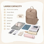 Hiking Travel Backpack for Women Casual Business Weekender Multilayer Laptop Bag,16 Inch,Champagne Brown - Image 3