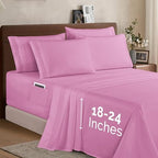 Elegant Comfort 1500 Premium Quality 6-Piece Bed Sheet Set - 18-24 Inch Extra Deep Pocket, Smart Storage Pockets, Wrinkle Free Ultra Soft 6PC Extra Deep Pocket Sheets, Full, Light Pink - Image 2