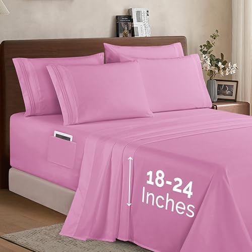 Elegant Comfort 1500 Premium Quality 6-Piece Bed Sheet Set - 18-24 Inch Extra Deep Pocket, Smart Storage Pockets, Wrinkle Free Ultra Soft 6PC Extra Deep Pocket Sheets, Full, Light Pink - Image 2