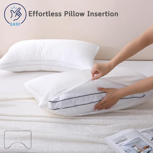 Cooling Pillow Covers for Curved Pillows – 2-Pack 28x20 Pearl White Moon-Shaped Zippered Pillowcases, 100% Rayon Derived from Bamboo, Ultra-Soft, Silky, Breathable, & Wrinkle‑Resistant - Image 3