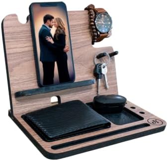 Namore Wood Phone Docking Station for Men – Nightstand & Desk Organizer with Valet Tray for Wallet, Watch & Keys – Bedside Organizer Gift for Husband or Dad by Namore