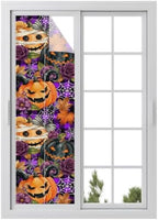 Window Privacy Film Frosted, Pumpkins Halloween Reusable Static Cling Window Tints, Black Horror Purple Check Floral Heat Control Windows Films for Offices, Balcony, 29.5 x 118 Inches by Unknown