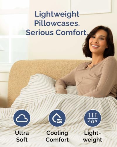 King Standard Pillow Cases - 6 Pack Pillowcases, 20" x 36" - Beige Stripes - Image 3