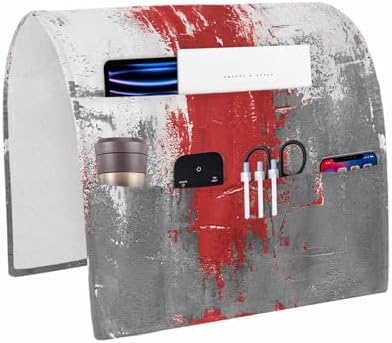 Sofa Armrest Organizer Bedside Caddy, Red Cement Gray Non Slip Couch Remote Control Holder for Recliner, Modern Abstract Art Red Armchair Caddy with Pocket for Magazine, Phone, 19.7"x35" by Unknown