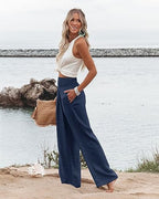Angerella Womens Elastic High Waisted Palazzo Pants Casual Wide Leg Long Lounge Pant Trousers with Pocket - Image 3