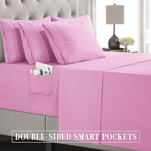 Elegant Comfort Luxury Soft 4-Piece 1500 Premium Hotel Quality Bed Sheet Set with Extra Deep Pockets 18-24 Inch, Wrinkle Free, Storage Pockets, Extra Deep Pocket 4PC Sheets, Twin XL, Light Pink - Image 5