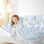 Erosebridal Light Blue Flower Girls Comforter Set King Size Retro Aesthetic Floral Bedding Set for Kids Teens Women Minimalist Vintage Art Quilt 70S Modern Abstract Duvet Insert Bedroom Decor - Image 4