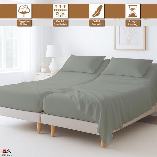 ARlinen 5PC Split King Sheets for Adjustable Bed, 15-Inch Deep, Light Grey - Image 2