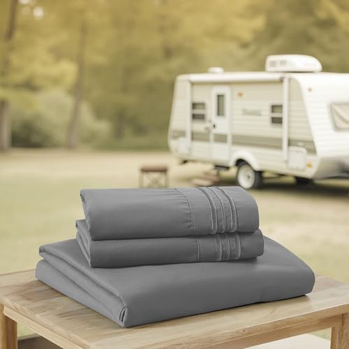 Camping Sheets King Size - Outdoor Air Mattress Sheet Set – Built-in Corner Straps for Air Mattress & Camping Use – Designed for Inflatable Beds & Tailgate Sleepovers, Gray - Image 3