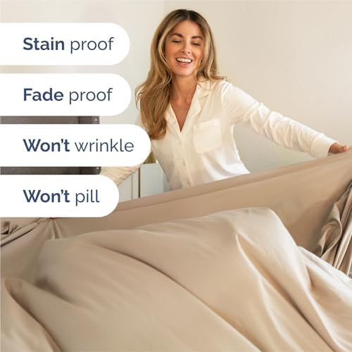 Split King 7 Piece Bed Sheet Set - Comfy, Breathable & Cooling - Cream - Image 5