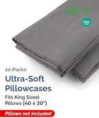King Pillow Cases - 10 Pack Soft Pillowcase Covers - 20" x 40" (Dark Grey) - Image 2
